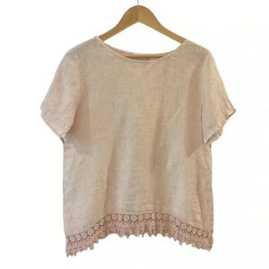 Terzo Milennio linen and crochet top lagenlook boho minimalist neutral pink med
